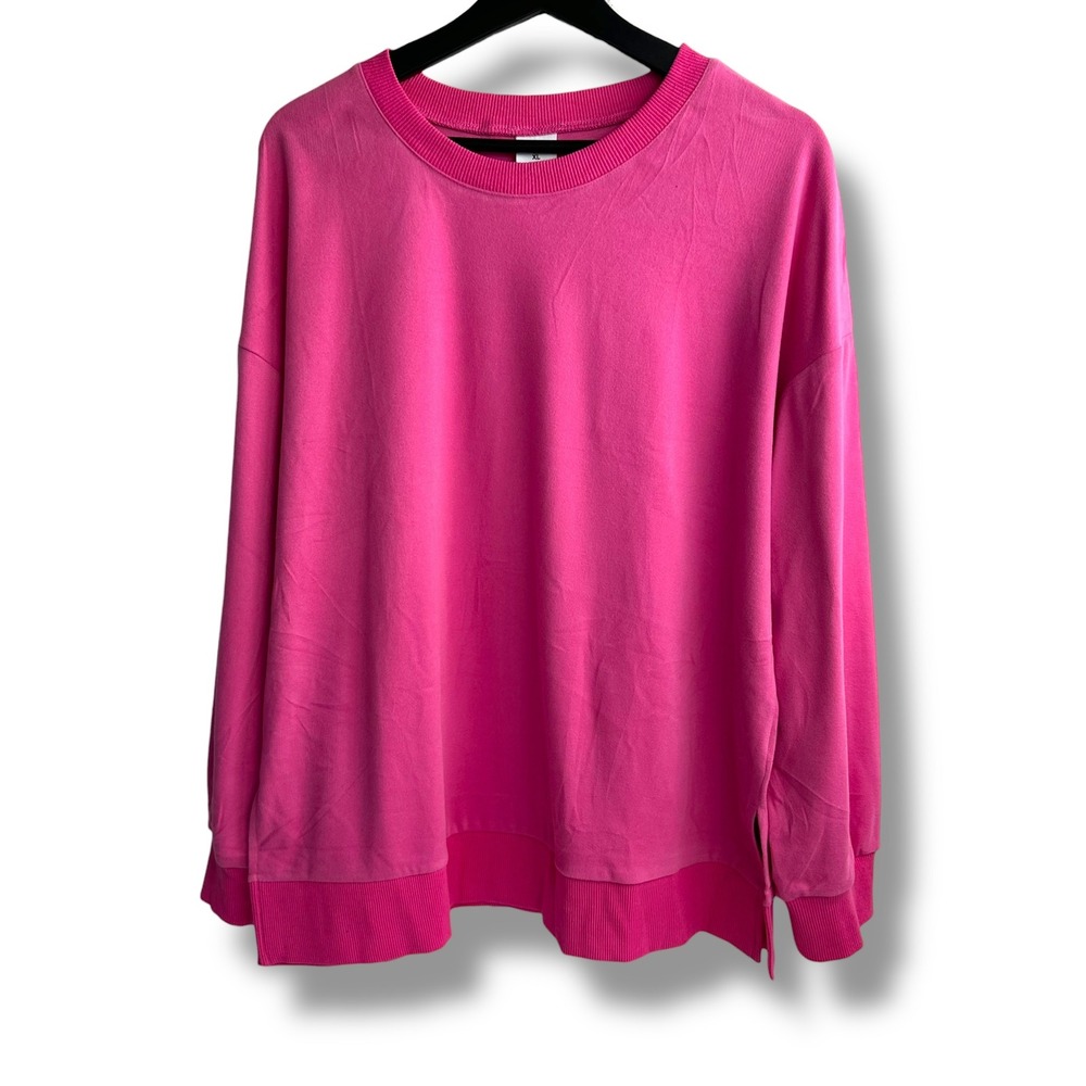 XIEERDUO Womens Hot Pink Oversized Sweatshirt Crew Neck Side Slit‎ Size XL
